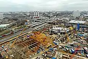 Ryazanskaya transport hub under construction in October 2019. A third platform of Nizhegorodskaya railway station is being completed.