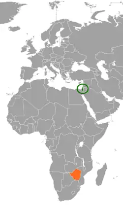 Map indicating locations of Israel and Zimbabwe