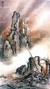 Flames on the Eastern Battlefront by Gao Jianfu, 1937 ink and colors on paper