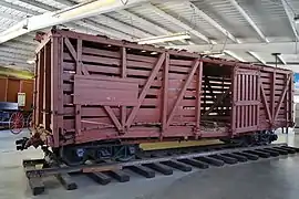 Live stock car #163, currently located at the Travel Town Museum in Los Angeles, California.