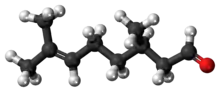 Ball-and-stick model of the (+)-citronellal molecule