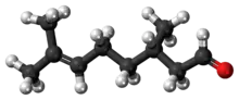 Ball-and-stick model of the (-)-citronellal molecule