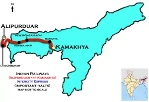 (Alipurduar - Kamakhya) InterCity Express Route map