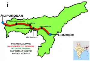 (Alipurduar - Lumding) InterCity Express Route map