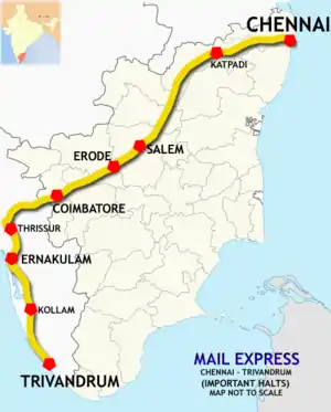 (Chennai–Trivandrum) Mail Express route map