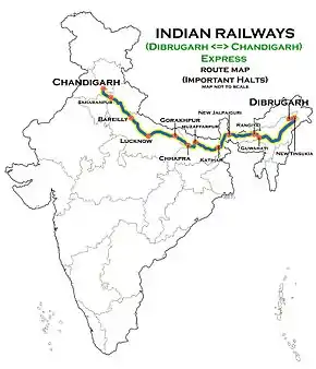 Dibrugarh–Chandigarh Express route map