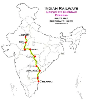 (Jaipur - Chennai) Express route map