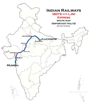 (Mumbai Bandra–Lucknow) Express route map