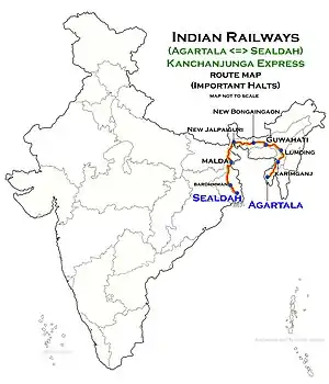 (Sealdah–Agartala) Kanchanjunga Express route map