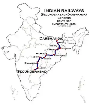 (Secunderabad–Darbhanga) Express route map