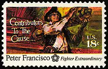 Peter Francisco participated at the Battle of Camden where he physically seized a 1000-pound cannon while departing the battleground occupied by British Redcoats.