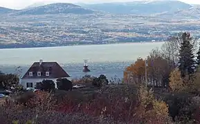 Lighthouse-pillar, from Pointe de la Prairie, view of the Charlevoix coast, St. Lawrence River