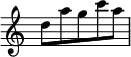  {
\override Score.TimeSignature
#'stencil = ##f
\relative c'' {
  \set Staff.midiInstrument = #"clarinet"
  \set Score.tempoHideNote = ##t
  \tempo 8 = 280
  \clef treble
  \time 5/8
  d8[ a' g c a]
} }
