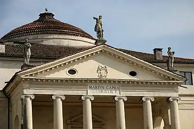 Renaissance acroteria of the Villa La Rotonda, outside Vicenza, Italy, designed by Andrea Palladio, 1566-1590s