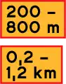 Length of stretch of road beginning at specified distance from sign