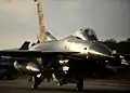 A U.S. Air Force F-16 Fighting Falcon aircraft pilot taxis to the flight line in Souda Bay, Greece, Aug. 18, 2014, during a training event between Greece and the United States.