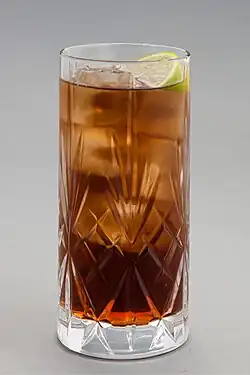 A rum and coke cocktail