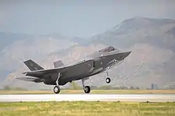 An F-35A Lightning II of the 388th Fighter Wing touches down at Hill Air Force Base during 2015.