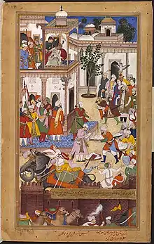 The Submission of the rebel brothers Ali Quli and Bahadur Khan. Akbarnama, 1590–95