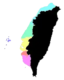 Image 45Administrative units of Taiwan under the Qing dynasty in 1734 (from History of Taiwan)