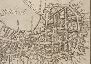 Detail of 1743 map of Boston, showing North End and Clark's Square (later North Square)