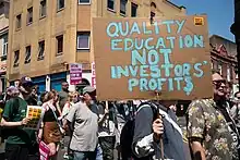 University staff and students marching against redundancies.