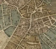 Detail of 1814 map of Boston, showing Court St. extending to Bowdoin Square