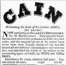 Advertisement for exhibit of David's "Cain meditating the death of his brother Abel", 1824