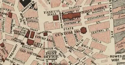 Detail of 1883 map of Boston, showing Merchants Row and vicinity