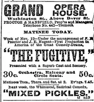 Advertisement for "The Fugitive," 1888