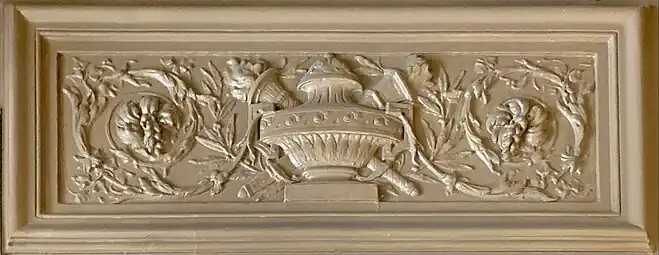 Neo-Louis XVI style panel with rinceaux and an urn in the Nicolae T. Filitti/Nae Filitis House (Calea Dorobanților no. 18), Bucharest, by Ernest Doneaud, c.1910