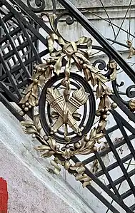 Neo-Louis XVI style medallion on a stair railing of the Nicolae T. Filitti/Nae Filitis House (Calea Dorobanților no. 18), Bucharest, by Ernest Doneaud, c.1910