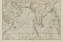 18th-century map by Pierre Mortier of the Netherlands depicting with detail the islands of the Maldives.