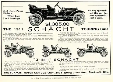 1911 Schacht advertisement in the Horseless Age