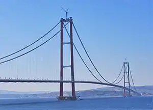 The 1915 Çanakkale Bridge on the Dardanelles strait in Turkey, connecting Europe and Asia, is the longest suspension bridge in the world.