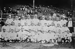 1916 Boston Red Sox team photo, with Babe Ruth fourth from left in bottom row