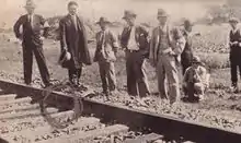 Image 52Japanese experts inspect the scene of the alleged railway sabotage on South Manchurian Railway that led to the Mukden Incident and the Japanese occupation of Manchuria. (from History of Japan)