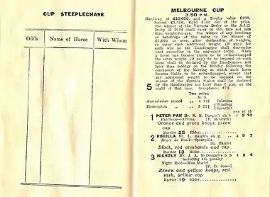 Conditions & starters 1934 VRC Melbourne Cup racebook