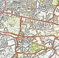 1945 Ordnance Survey map showing Upton to the right (east) of Danson Park.