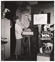 Rhys Caparn, in studio, 1948