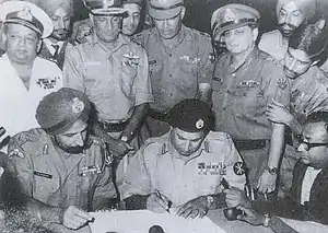 Image 27The Surrender of Pakistan took place on 16 December 1971 at the Ramna Race Course in Dhaka, marking the liberation of Bangladesh. (from History of Bangladesh)