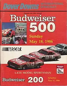 The 1986 Budweiser 500 program cover.