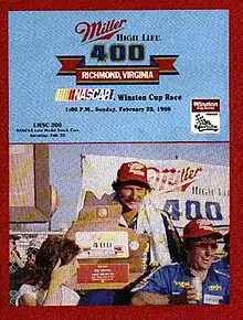 The 1986 Miller High Life 400 program cover, featuring Dale Earnhardt.