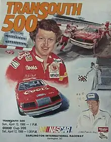 The 1986 TranSouth 500 program cover, featuring Bill Elliott and Jack Ingram.