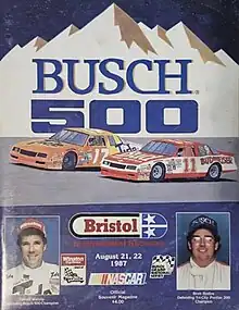 The 1987 Busch 500 program cover, featuring Darrell Waltrip and Terry Labonte.