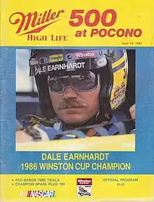 The 1987 Miller High Life 500 program cover, featuring Dale Earnhardt.