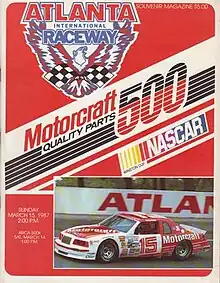 The 1987 Motorcraft Quality Parts 500 program cover, featuring Ricky Rudd.