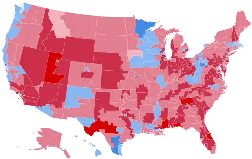 Results by congressional district, shaded according to winning candidate's percentage of the vote