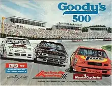 The 1990 Goody's 500 program cover, featuring Rusty Wallace, Dale Earnhardt, and Darrell Waltrip.