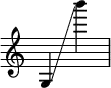 
{
    \override Score.SpacingSpanner.strict-note-spacing = ##t
    \set Score.proportionalNotationDuration = #(ly:make-moment 1/8)
    \override Score.TimeSignature #'stencil = ##f
    \relative c' {
        \time 2/4
        \ottava #0 g4 \glissando b'''
    }
}
